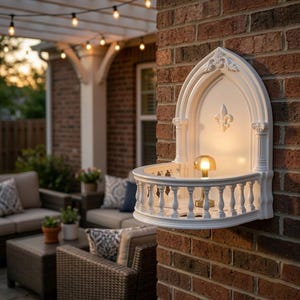 Estantería de pared pequeña de estilo gótico, estante adhesivo sin taladro, organizador de encimera de baño, mini estante de exhibición montado en la pared, estante decorativo para velas y cámaras.