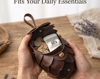 Bolso de cuero hecho a mano con forma de piña, llavero monedero adorable, regalo único para mamá de parte de su hija o hijo, regalo de cumpleaños, idea de regalo de aniversario.