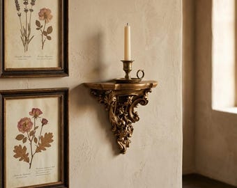 Vintage Gold Wall Shelf, Ornate Baroque Floating Shelf, Decorative Wall Corbel, Small Candle Display Shelf, Gothic Home Decor