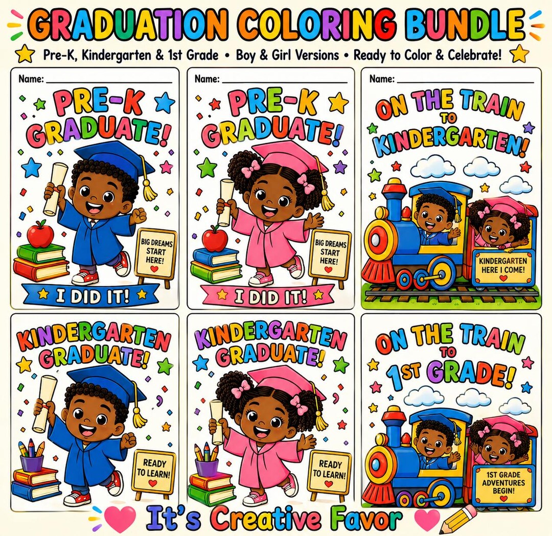 Graduation Coloring Pages Bundle | Pre-k and Kindergarten | 12 ...