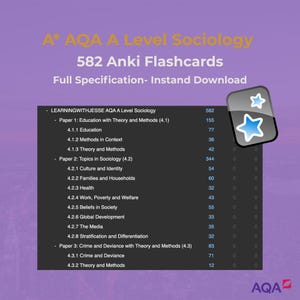 AQA A-nivå sociologi Anki Flashcards, fullständig specifikationsrevision (digital nedladdning)