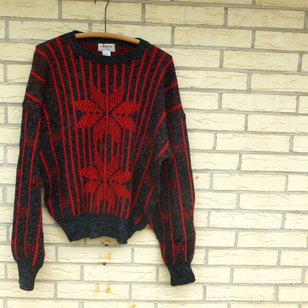 1980's Men's Sweater Snow Flake Campus Large