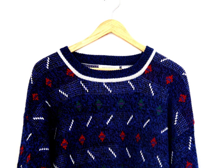 Vintage Mens Sweater Geometric Pattern Hennessy by Van Heusen Blue