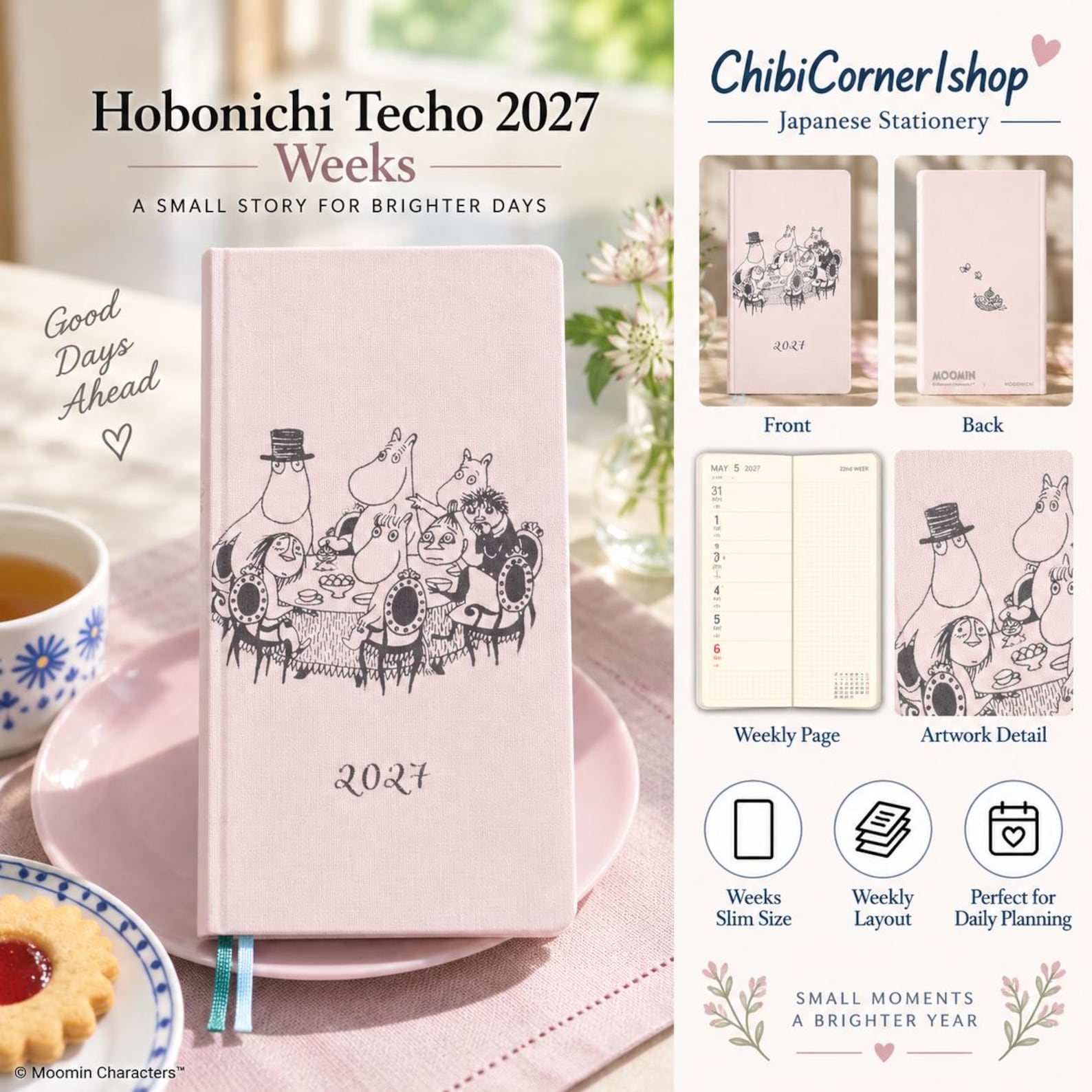 Hobonichi Techo Weeks 2027 Moomin At the Table | Japanese Planner (Tomoe River Paper)