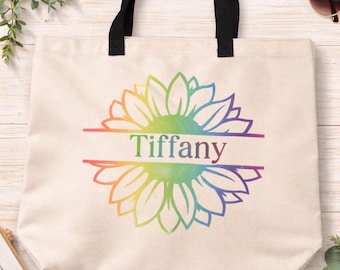 Personalized Sunflower Tote Bag, Gift for Mom, Teacher, Friend, Large 19x14 Bag