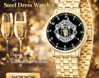Stylis Watch, Manchester United White Logo Design Sport Metal Watch
