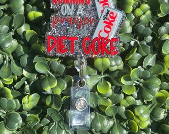 Running on a Prayer & Diet Coke Badge Reel | Funny Nurse Badge Reel | Cute Healthcare Badge Holder | Handmade Retractable ID Reel