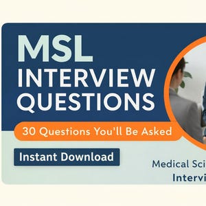 Puede incluir: Imagen con texto: "MSL INTERVIEW QUESTIONS", "30 Preguntas que te harán", "Descarga Instantánea" y "Medical Science Liaison Interview Prep". Una mujer en blazer en un círculo, con otras dos personas.