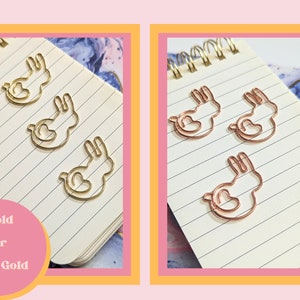 Bunny Rabbit Shaped Gold or Rose Gold Paperclip Set