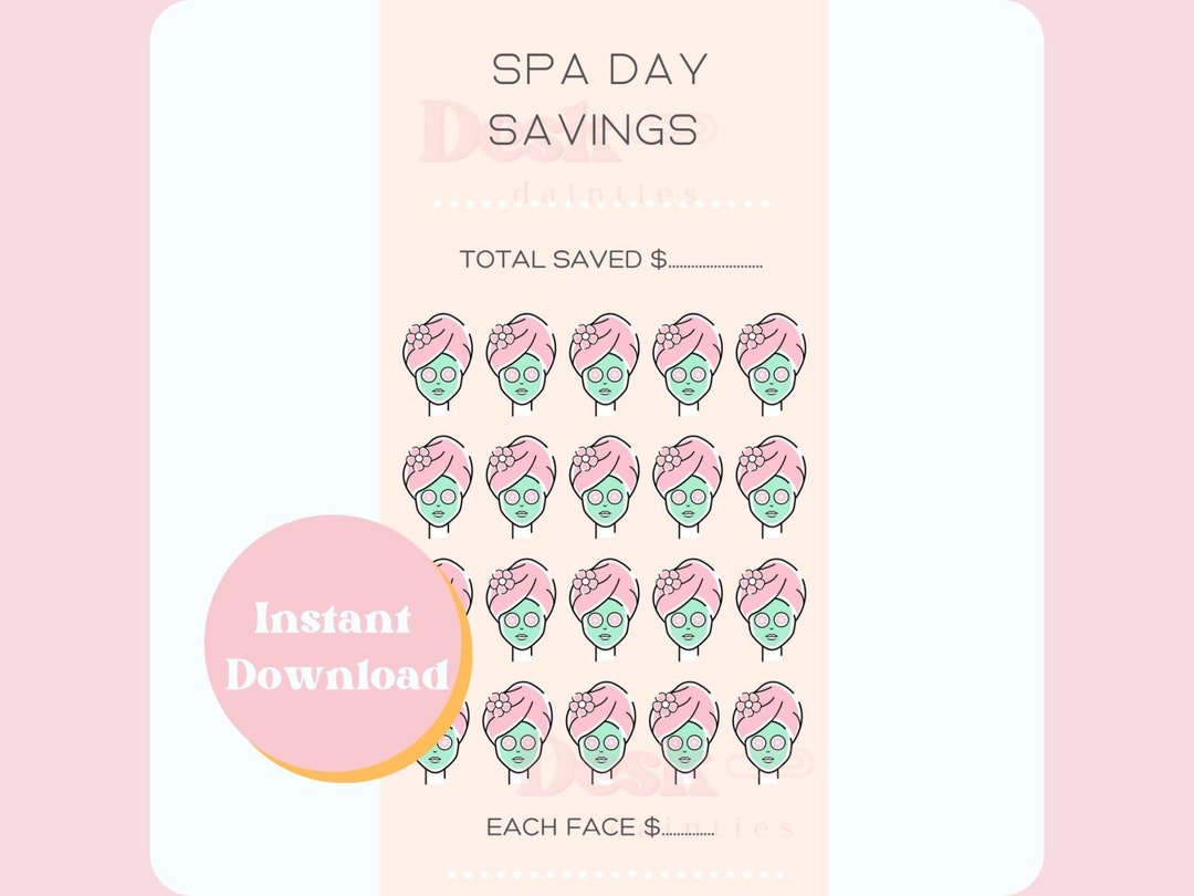 Digital Download Vertical Spa Day Savings Mini Challenge A6 Size Save Budgeting Tools, Printable ...