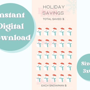 Digital Download Vertical Snowman Winter Holiday Savings Challenge A6 Size Save Budgeting Tools, Printable PDF, Cash Savings Blank Budget