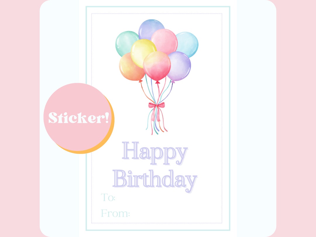 Happy Birthday Watercolor Balloons Gift Tag Sticker - Etsy