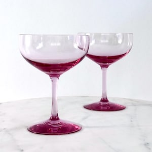 Vintage Fostoria Silhouette Pink Champagne Coupes Set of 2 – Mid Century Blush Glass Stemware