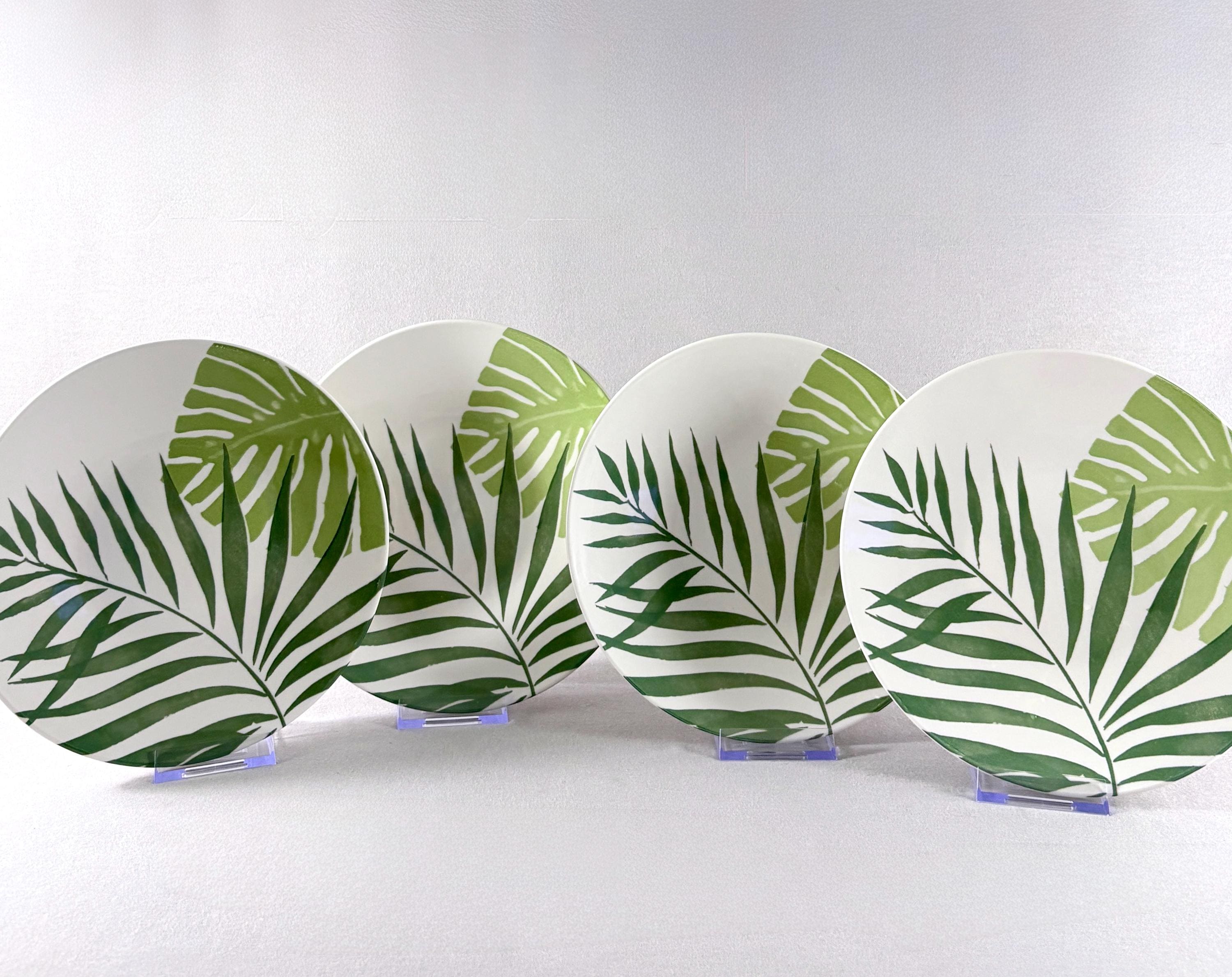 Thomson Pottery Tropical Leaf Salad Plates Set of 4 – Green Palm Leaf ...