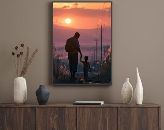 Passi Guidati / Stampa artistica da parete sulla paternità, Regalo per la festa del papà, Opera d'arte padre e figlia, Regalo significativo per il papà