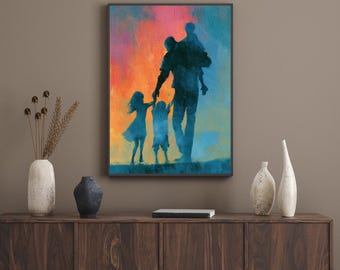Stampa artistica da parete "Papà e figli" / Regalo per la festa del papà / Opera d'arte sulla paternità / Decorazione murale per la famiglia / Regalo significativo per il papà