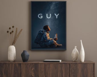 Stampa artistica da parete con astronauta nero, decorazione spaziale ispirata alle materie STEM, poster scientifico motivazionale, download digitale stampabile