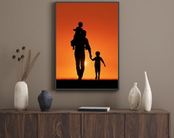 Stampa artistica da parete Padre e figli / Regalo per la festa del papà / Opera d'arte con papà e figli / Arte familiare e paterna / Regalo significativo per il papà