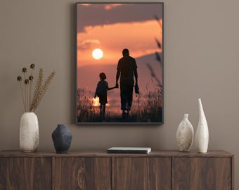 Mano nella mano / Stampa artistica da parete sulla paternità, regalo per la festa del papà, opera d'arte padre e figlio, regalo significativo per il papà