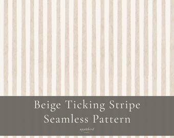 Beige Ticking Streifen Nahtloses Muster, Neutrales Aquarell Cottage Streifen Digitales Papier