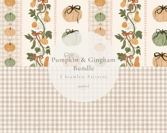 Nahtloses Musterpaket mit Kürbis-Gingham-Karo, Herbst-Digitalpapier