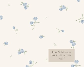 Nahtloses blaues, zartes Blumenmuster, Aquarell-Wildblumenmuster im Cottage-Garten-Stil, Digitalpapier
