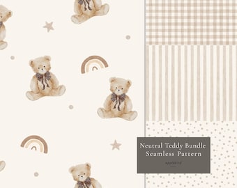 Teddybär Musterdesign, Neutral Cottagecore Digital Paper Pack