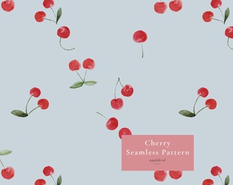 Kirsch Musterdesign, Cottagecore Aquarell Obst, Hand gezeichnetes botanisches digitales Papier
