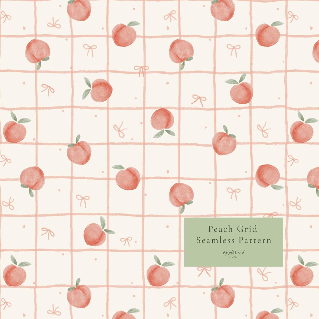 Peach Grid Seamless Pattern, Watercolor Fruit Digital Paper - Etsy UK