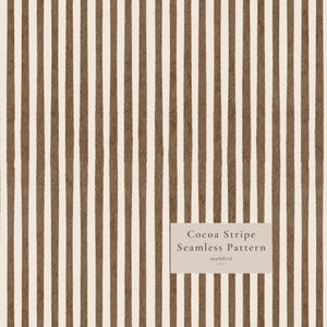 May include: A seamless pattern featuring vertical brown stripes with a textured appearance against a cream background. A rectangular overlay in the lower right corner contains the text: Cocoa Stripe Seamless Pattern, with applebird studio below.