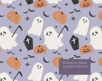 Nahtloses Halloween-Geistermuster, sanfter gotischer Kürbisdruck, gruseliges Digitalpapier