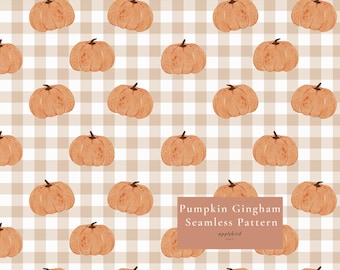 Kürbis Gingham Nahtlose Muster, Herbst Digitales Papier, Herbst Stoffdesign