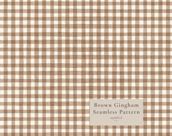 Brown Gingham Seamless Pattern, Watercolor Gingham Digital Paper
