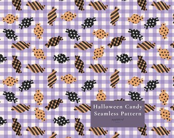 Nahtloses Halloween-Süßigkeitenmuster, lila Vichy-Karo-Digitalpapier