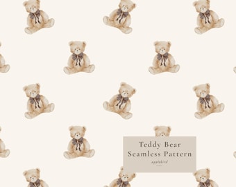 Nahtloses Teddybär-Muster, Aquarell-Digitalpapier für Kinderzimmer, neutraler Babystoff