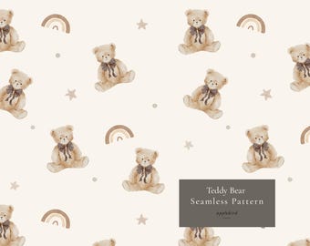 Neutrales Teddybär-Muster, beiger Kinderzimmer-Stoffdesign, Aquarell-Digitalpapier