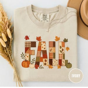 Patchwork Fall Shirt, Cottagecore Autumn TShirt, Vintage Pumpkin Patch Tee, Quilted Floral Fall Lettering Shirt, Comfort Colors T-Shirt