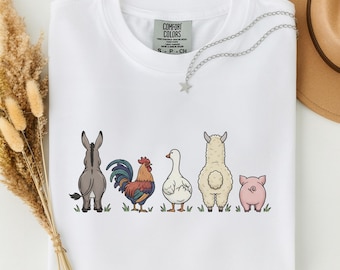 Funny Farm Animal Shirt, Cute Country Life T-Shirt, Whimsical Donkey Rooster Duck Llama Pig Farmhouse Tee, Cottagecore Animal Lover Gift