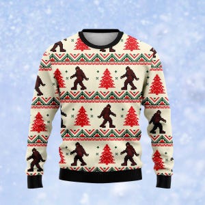 Bigfoot Ugly Christmas Sweater, Sasquatch Fair Isle Holiday Sweatshirt, Retro Woodland Cryptid Xmas Pullover, Bigfoot Lover Gift 2026