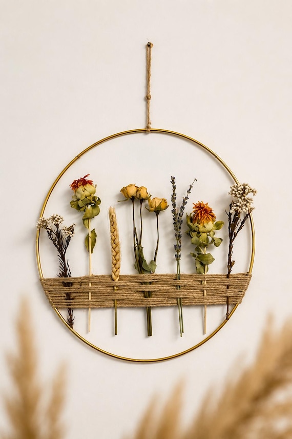 Dried Flower Gold Wreath | Handmade Wreath Decor