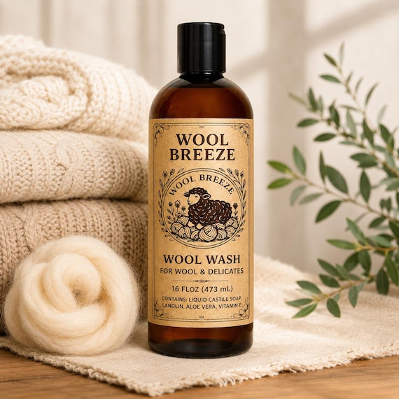 Wool Wash Detergent with Lanolin – pH-Neutral Cleaner for Wool, Cashmere, Merino Wool, Silk & Sheepskin Rug – Hand and Machine Wash, 16 oz