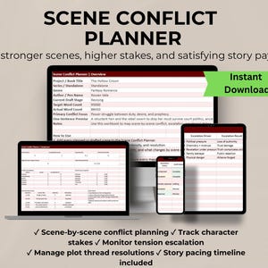 Scene Conflict Planner Spreadsheet for Authors | Novel Plotting Workbook | Character Stakes Tracker | Story Structure Tool