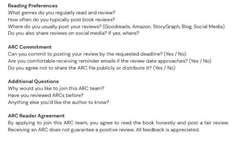 ARC Reader Application Form Template | Editable Canva Form | Author ARC ...