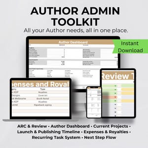 Hoja de cálculo para el planificador de negocios del autor / Panel de control para autores independientes / Seguimiento de autopublicación / Planificador de lanzamiento y marketing de libros