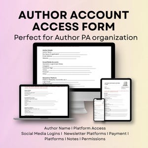 Author Access Form Template | Author PA Client Onboarding Form | Editable Canva Intake Form | Virtual Assistant Client Access Template