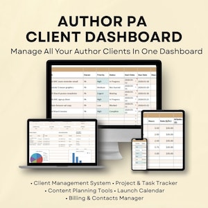 Author PA Client Dashboard Spreadsheet | Author Assistant Planner | Client & Task Manager | Virtual Assistant Tool