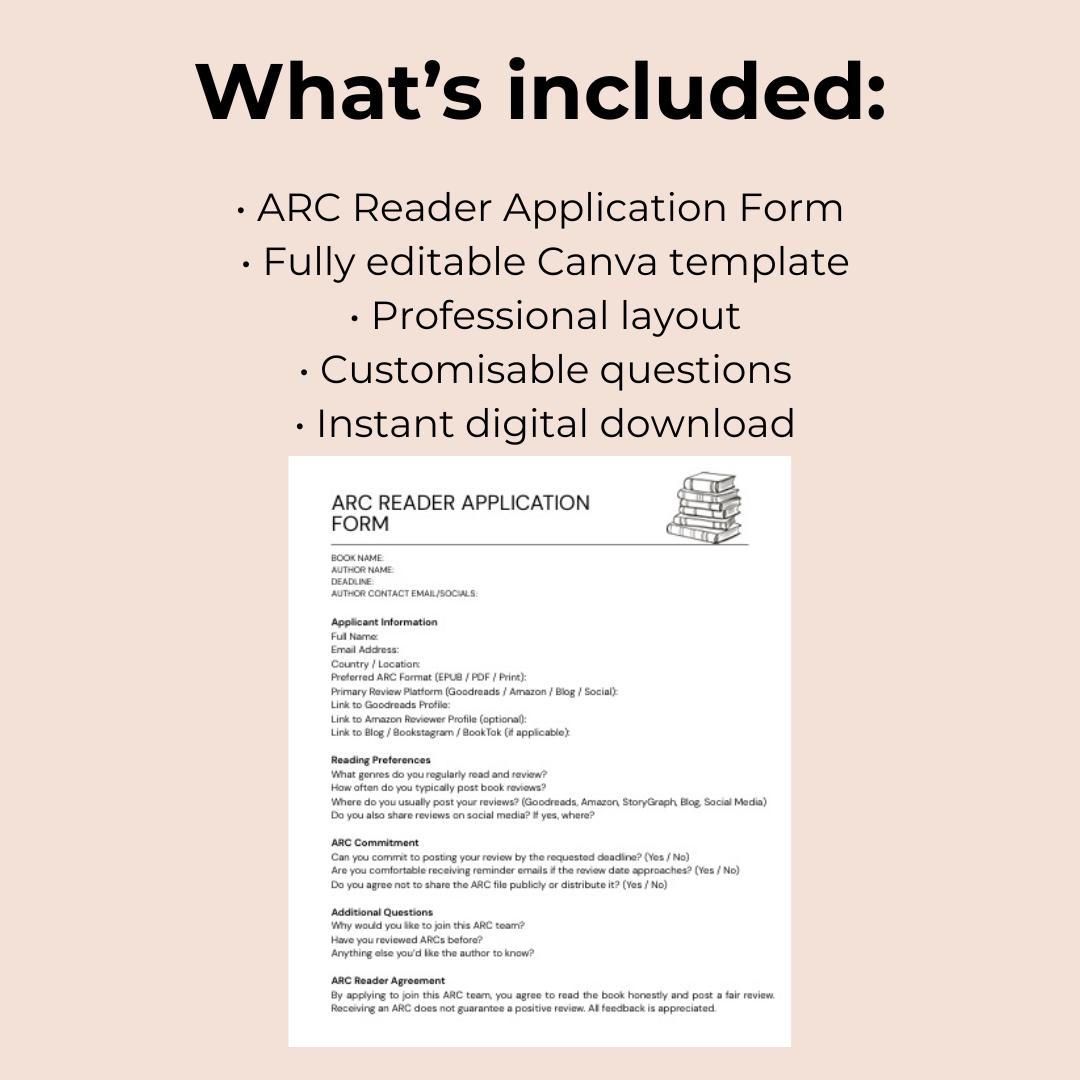 ARC Reader Application Form Template | Editable Canva Form | Author ARC ...