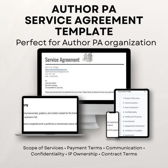 Author PA Service Agreement Template | Author Assistant Contract | Virtual Assistant Client Agreement | Editable Freelancer Contract