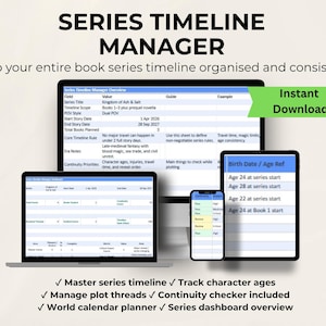 Series Timeline Manager Spreadsheet for Authors | Book Series Planner | Continuity Tracker | Character Age Timeline
