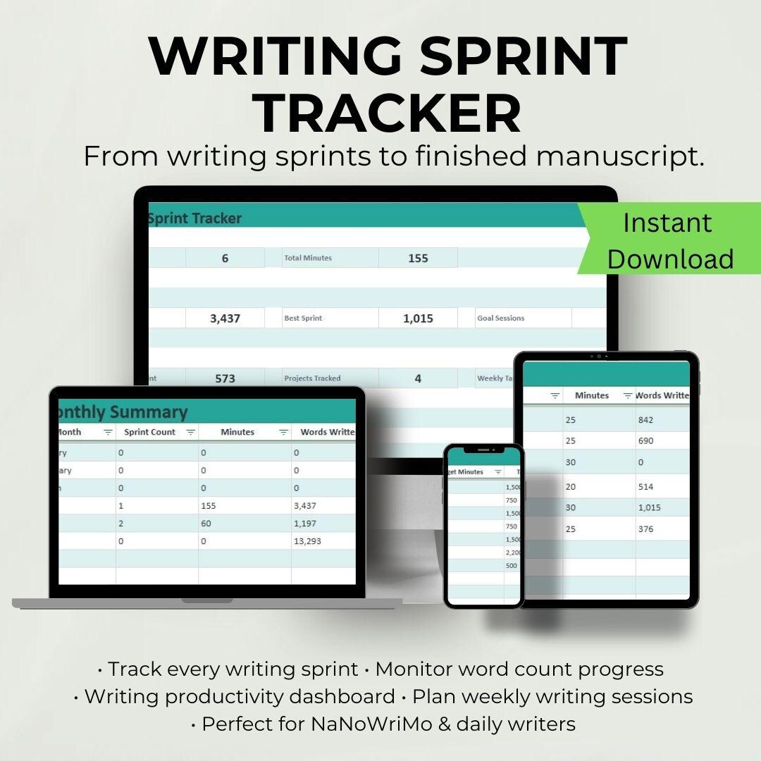 Writing Sprint Tracker Spreadsheet Authors | Word Count Tracker ...